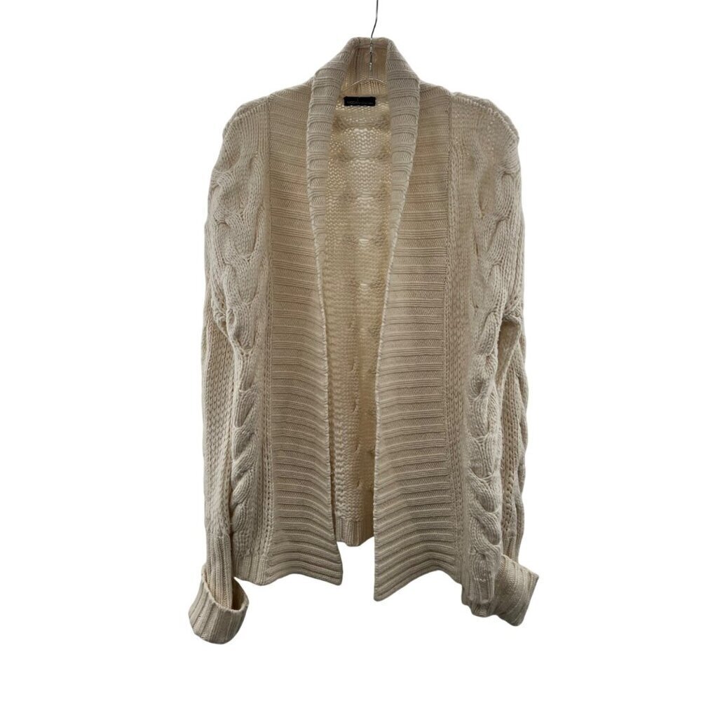 MODA International Women's Cable Knit Cardigan Open Front Cream Size Medium